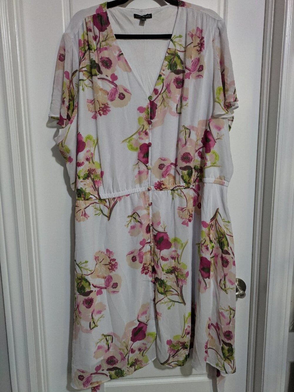 Lane Bryant White and Pink Floral Midi Dress Plus Sized (US 28W)